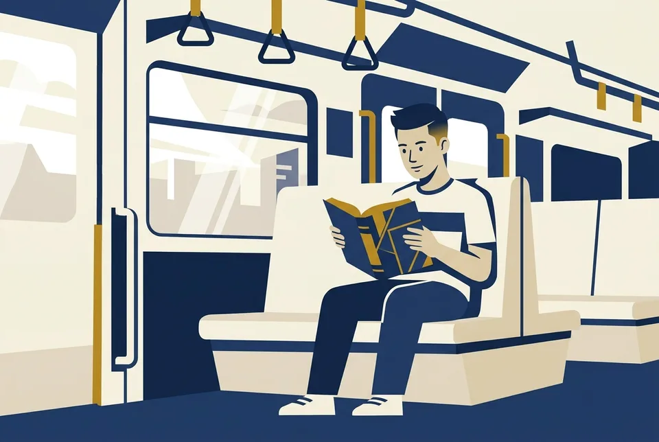 Mahasiswa membaca Alkitab studi di kereta